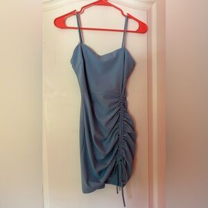 Windsor Blue Asymmetrical Ruched Mini Dress